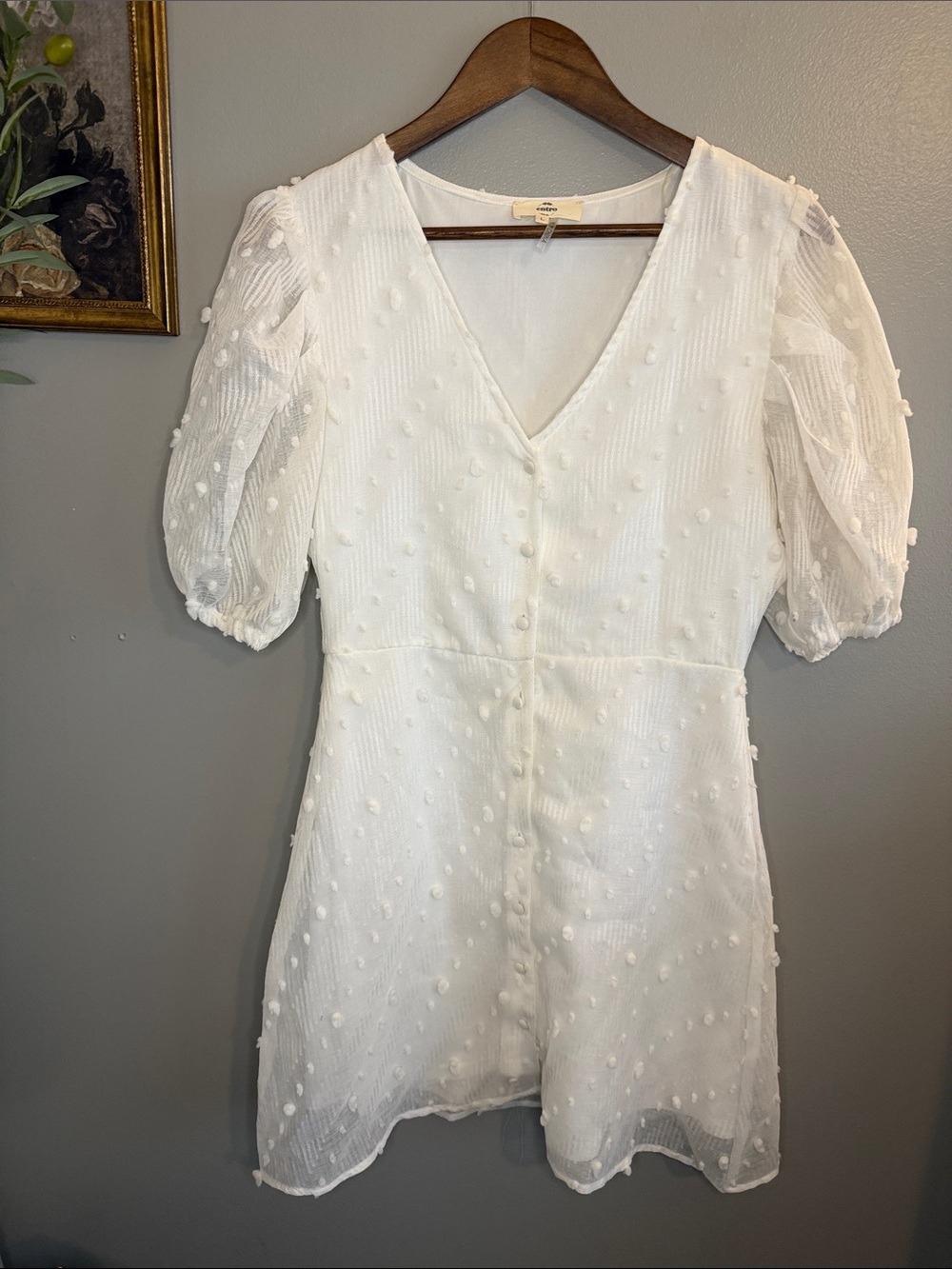 Entro White Swiss Dot Puff Sleeve Mini Dress Size Large - Picture 7 of 8